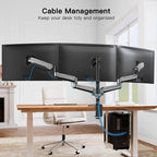HUANUO Triple Monitor Stand - Full Motion Articulating Gas Spring Monitor Mount Fit Three 17 to 32 inch Flat/Curved LCD Computer Screens with Clamp, Grommet Kit, Silver