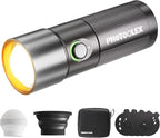 PHOTOOLEX 4 Colors Photography Flashlight, 8400mAh Power Portable Spotlight for Photography, LED Flashlight Aluminum Alloy Light for Video Recording & Vlogging, Sunset Light Rechargeable Flashlights