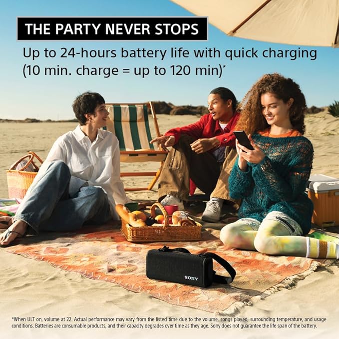 Sony ULT Field 3 Wireless Portable Bluetooth Speaker, IP67 Waterproof, Dustproof, Rustproof, and Shockproof with Enhanced Bass, 24 Hour Battery and Shoulder Strap (SRSULT30H), Forest Gray