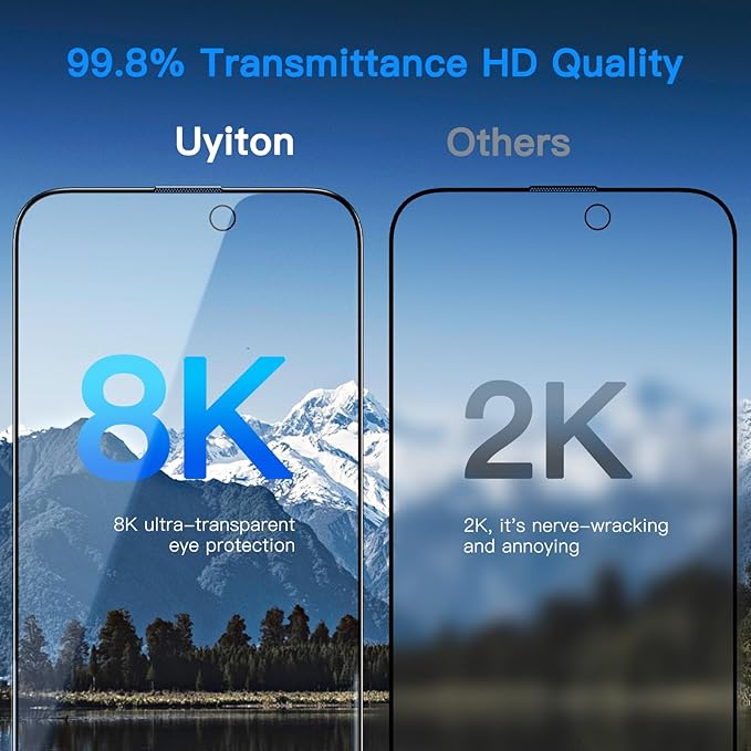 Uyiton Anti-Blue Light for iPhone 15 Pro Screen Protector - Unbreak-Glass Easy to Install Full Coverage Case Friendly Scratch Resistance 9H Tempered Glass Screen Protector for iPhone 15 Pro, 2 Pack