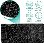 Topographic Contour Black Gaming Mouse Pad XL Geographic Map Lines Extended Big Large Desk Mat Non-Slip Rubber Base Stitched Edge Long Keyboard Mousepad for PC Computer Laptop,31.5x11.8 Inch