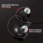 BASN Bsinger PRO in-Ear Monitors Hybrid Dynamic Dual Drivers Two Detachable MMCX Cables Musicians in-Ear Earbuds Headphones (Black)