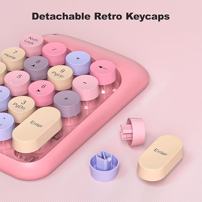 MOFII Wireless Number Pads - Pink Numeric Keypad 18 Keys USB 2.4G Round Keycap Colorful Extensions Keypads, Financial Accounting Portable Numpad 10 Key for Laptop/PC/Notebook/Surface Pro