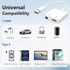 Seulliya USB C to 3.5mm Headphone Jack and Charger Adapter, 2-in-1 Audio & Fast Charging Splitter for Apple iPhone 17/16/15/Pro/Pro Max, iPad, Samsung, Pixel, and More 10Pack
