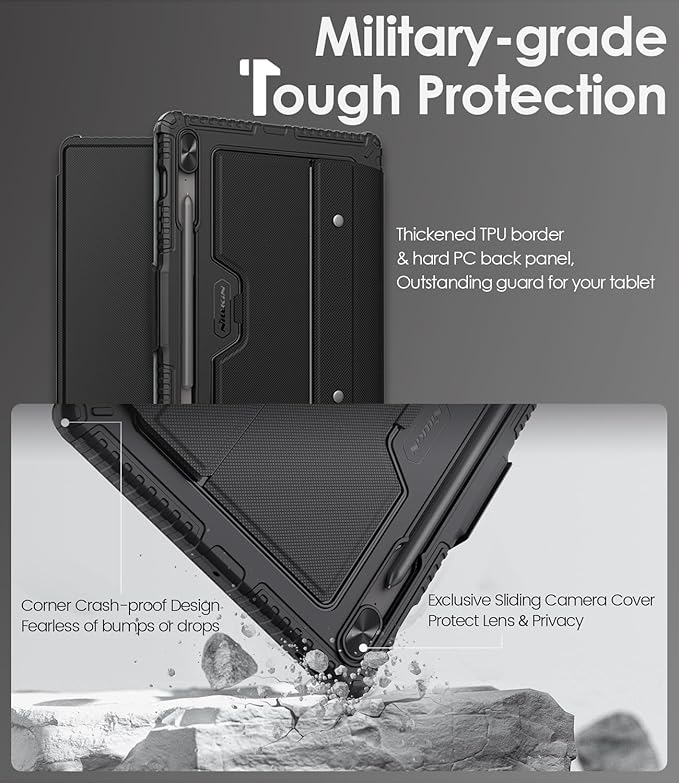 Nillkin for Samsung Galaxy Tab S10 Plus/S9 Plus 12.4" Case with Detachable Keyboard, 7-Color Backlit, Trackpad, S Pen Holder, Rugged Keyboard Case with Camera Cover for Samsung Tablet S9+/S10+ 5G