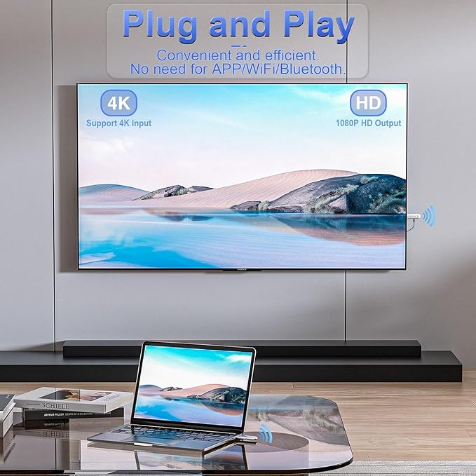 TTQ Wireless HDMI Transmitter and Receiver, Wireless HDMI Extender 4K Supported, Plug and Play, 2.4G/5G, 100FT Range, Support Laptop PC TV Box Projector Camera DV, No Need Bluetooth WiFi