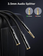 JSAUX Headphone Splitter 4ft, Audio Splitter 3.5mm Male TRS to 2 Dual 3.5mm Female Adapter Nylon-Braided for iPhone, Samsung, Tablets, Laptop, PlayStation and More [Black]