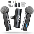 BOYA BOYALINK 2 A2 (2TX+3RX Adapter) Wireless Lavalier Microphone for iPhone Camera Android, Clip on Mic, 48 KHz 24 Bit, 6mm Mic, 1000ft, Noise Cancelling, Mini Lapel Mic USB-C/Lightning/3.5mm TRS