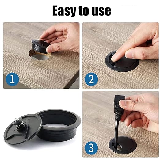 TuTuYa 8PCS Desk Grommet, Desk Grommet 2Inch(50mm) Desk Cable Grommet Desk Cable Hole Covers with Hole Saw, Ideal Solution for Office and Home Table Cable (Black, 2Inch_50mm)