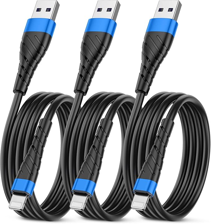 OIITH MFi Certified for iPhone Charger Cable 3 Pack 3 Ft, for Lightning Charging Cord, Fast 2.4A for iPhone USB Cord Compatible with iPhone12/11/XS/Max/XR/X/8/8P/7P/6/iPad - Blue