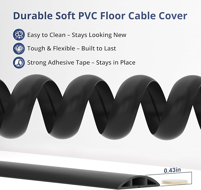 ZhiYo 10ft Cord Covers for Wires on Floor, Cord Hider Floor Hide Extension Cords, Soft PVC Cable Cover Cable Protector, Cable Cavity W0.62in H0.31in, Beige