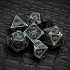 Haxtec DND Dice Set Metal D&D Dice Set with Leather Dice Bag Antique Iron Green Metal Polyhedral Dice Compatible with Dungeons and Dragons TTRPG Gifts