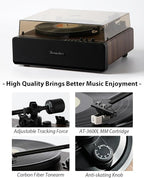 Vinyl Record Player, High Fidelity Belt Drive Turntable for Vinyl Records 33/45 RPM with MM Cartridge AT-3600L, Phono Preamp, Bluetooth Record Player with LED Light, Auto Off (Walunt Wood)