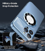 Magnetic for iPhone 12 Pro Case, Compatible with MagSafe, Built-in Camera Lens Protector, Logo View, Military Grade Drop Proof Phone Case Cover, Sierra Blue