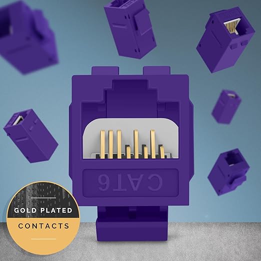 Everest Cat6 RJ45 Keystone Coupler (6-Pack) in Purple - RJ45 Coupler - Cat 6 Couplers - Female to Female Cat6 Keystone Jacks - Ethernet Couplers - Ethernet Cable Extender