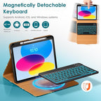 DTTO for iPad 11th (A16)/ 10th Generation Case with Keyboard (2025/2022), 7 Colors Backlit Wireless Detachable Keyboard Leather Folio Cover with Pencil Holder & Pocket, Blossom