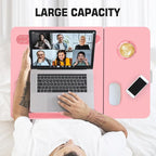 CloudTrip Plus XL Adjustable 17in Laptop Desk with Light, USB Port, iPad Holder, Drawer Storage - Larger 23.6IN Adjustable Lap Desk for Bed, Home Office, Breakfast Tray, Fordable Legs Desk (Pink)