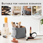 HOMIEAZICOZI 2-Pack Cork Leather Desk Accessories Storage - Pencil Pen Holder - Makeup Brush Holder Organizer - Stylish Addition to Home Decor (Gray)