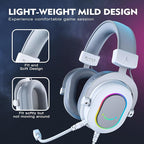 FIFINE USB Gaming Headset, PC Headphones Wired with Microphone for Computer/Laptop, Over-Ear RGB Headset with 7.1 Surround Sound, Noise Cancellation for Streaming Video Game- AmpliGame H6 (White)