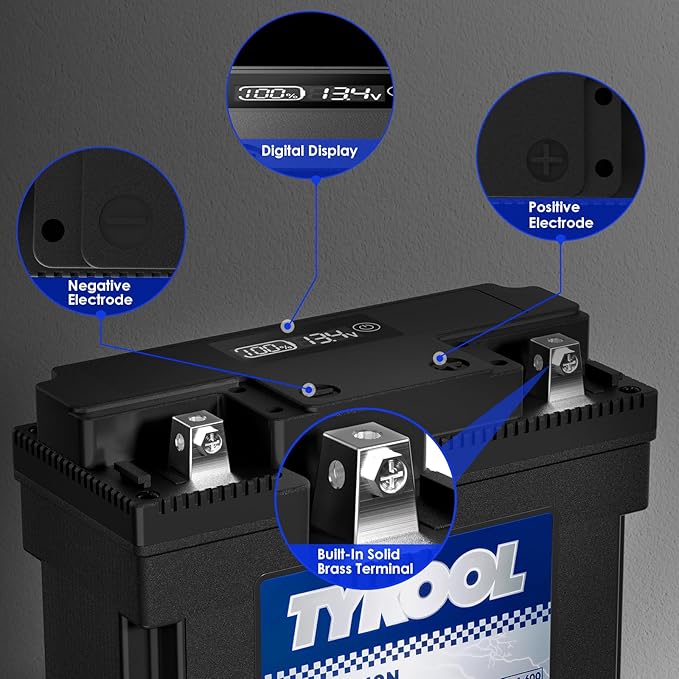 TYKOOL 51913,51814,53030,Digital Readout, High Performance Lithium Phosphate Motorcycle Battery, 600CCA,12Ah,Compatible for BMW Series Motorcycle R1300GT,R1600GT,Champion generator battery