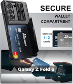 for Samsung Galaxy Z Fold 6 Case with Card Holder & Belt Clip & Slide Camera Cover, Built-in Hinge Protection & Screen Protector, Durable Wallet Phone Cover Case for Z Fold 6 5G 2024, Black