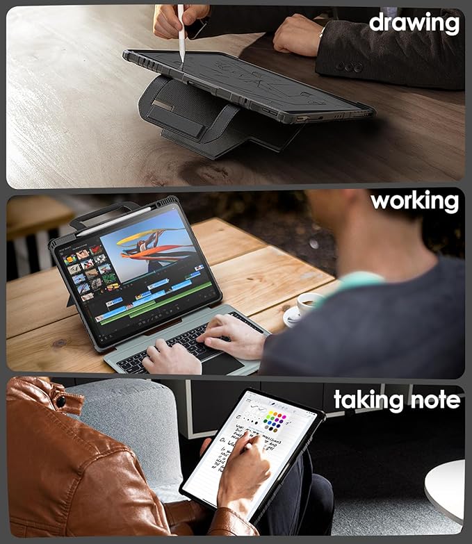Nillkin Carry Go Keyboard Case for iPad Air 13 inch (M3/M2) with Handle, iPad Pro 12.9 (3rd/4th/5th/6th Gen) Rugged Case with Detachable Keyboard, Magic Trackpad, 7 Colors Backlit, Camera Cover, Gray