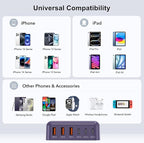 USB C Fast Charger 100W GaN 6 Port Type USB C Charging Station Hub Block Wall Charger Power Strip Adapter Plug Cube Brick 3 USB A for iPad iPhone 15 14 13 12 11 Pro Max Pixel Note Galaxy