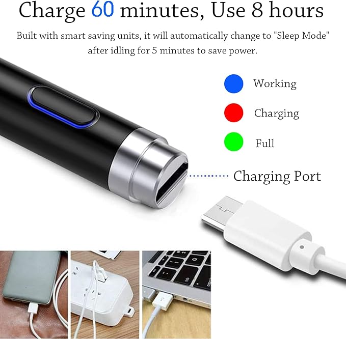 Stylus Pen for Touchscreen, DOGAIN iPad Pencil 1.5mm Fine Point Rechargeable, Tablet Pen for Drawing/Writing/Playing, Stylus Pen for iPad/iPad Air/Mini/Pro/Android/iPhone and Most Device(Black)