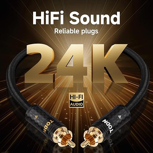 TODN Audiophile RCA Cables 3ft HiFi RCA Audio Cable Male to Male with Sliver-Plated O-C-C Core for Home Stereo System (3 ft/1m, 1 Pair)