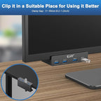 EJAY 4Ports USB3.0 Splitter Alu Clamp Desktop USB HUB for Desk/Monitors Clipping with Extra Power Supply Port and 2 Long Cables(59inches Data & 39inches Power Cables)