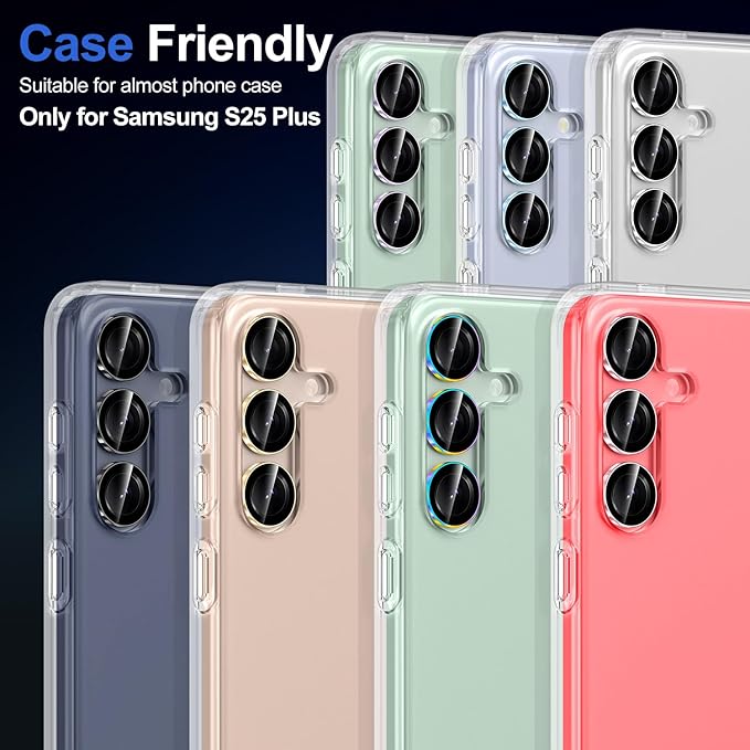 for Samsung Galaxy S25 Plus Camera Lens Protector, Individual Metal Ring Tempered Glass Lens Cover, [Strong Adsorption] Scratch Resistant Ultra-Thin HD Clear Lens Cover, 1 Set-Slivery Ring