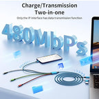 USB A/C 4 in 2 Charging Cable,Dual Type C Mulit Charging Cord Universal Charging Cables for All Devices, Phone Charger Cord Adapter 2 USB-C/IP/Micro Port for Cell Phones Tablets Galaxy PS & More