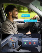 [2025 Upgraded] 81W Retractable PD Car Charger with Bluetooth 5.3, FM Transmitter, Hands-Free Calling, MP3 Player, USB & LED Display – USB-C Bluetooth Adapter for All Phones