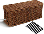 Cable Management Box, Desk Handwoven Rattan Cord Hider Organizer Box With Lid Button Lock, Power Strip Holder Decorative Box, Floor Cord Surge Protector Storage Box