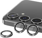 for Samsung Galaxy S25 Camera Lens Protector, Individual Metal Ring Tempered Glass Lens Cover, [Strong Adsorption] Scratch Resistant Ultra-Thin HD Clear Lens Cover, 1 Set-Black Sparkly