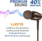 LUDOS OMNITONE Wired Earbuds in-Ear Headphones, 5 Year Warranty, Earphones with Microphone, 3.5 mm Jack Corded Ear Buds, Videoconference for iPhone, Samsung, Laptop, Kids, School Students - Brown
