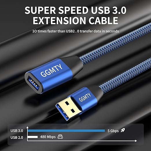 USB 3.0 Extension Cable 3ft(2 Package), Type A Male to Female Extension Cord Durable Braided Material High Data Transfer Compatible with USB Keyboard,Mouse,Flash Drive, Hard Drive,Printer