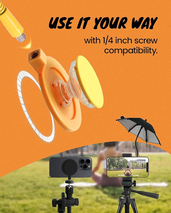 3 in 1 Magnetic Umbrella Sunshade Collapsible Expandable Phone Grip & Stand - Elegant Magsafe Compatible Phone Holder for Secure Grip and Hands-Free Viewing (Black)