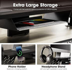 Fenge Dual Monitor Stand, 42.5 Inch Monitor Riser for Desk, Wood Desk Shelf for 2 Monitors, 2 Tier Monitor Shelf with Headphone Stand & Phone Holder