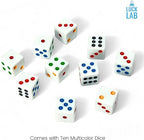 Luck Lab 10 Piece D6 Multicolor Pip Dice Pack - Acrylic 16mm Square Edge Standard Dice for RPG MTG DND Table Games and Board Games, Storage Bag Included (White Multicolor)