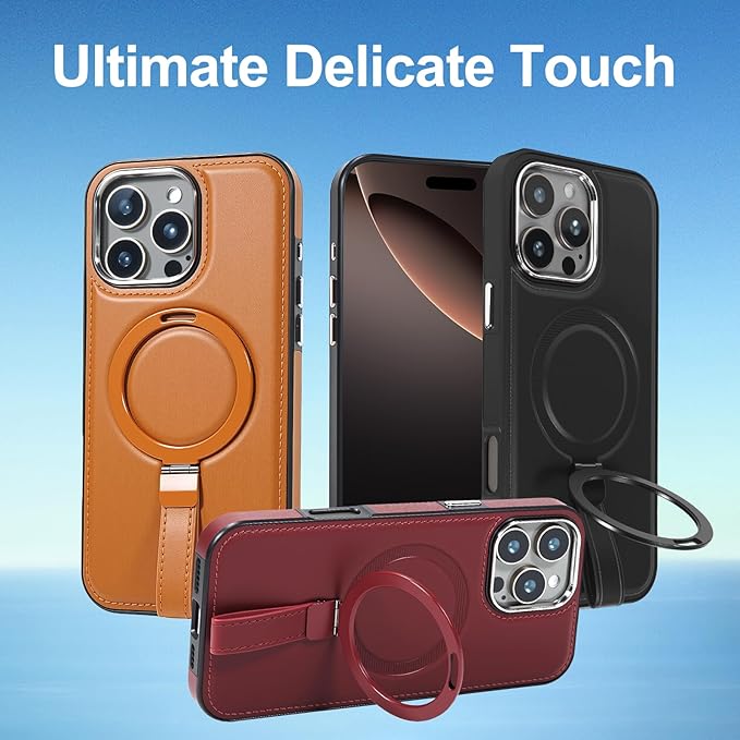 Leather Case, Suitable for iPhone 16 Pro Case, Invisible Magnetic Design, Equipped with a Lanyard and Foldable Stand, Black, Yellow and red (Yellow, iPhone 16 Pro)