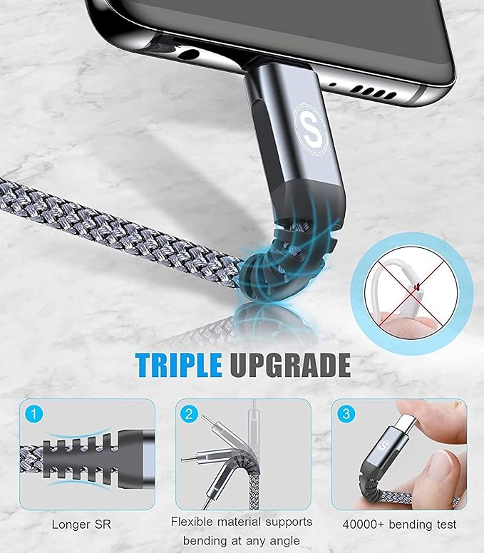 sweguard USB Type C Charger Cable [3-Pack,6.6ft+3.3ft+1.5ft] iPhone 16 Charger Nylon Braided Cord for iPhone 16 15 Pro Max Plus Samsung Galaxy S24 S23 S22 S21 S20 S10 Note 20 10 A54 Pixel LG Moto PS5