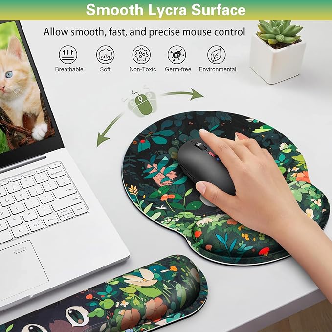 Ergonomic Keyboard Wrist Rest, Mouse Pad with Wrist Rest Anime, Cat Gaming Mousepad with Wrist Support, Memory Foam Wrist Rest Set for Computer Keyboard, Funny Cute Office Desk Accessories