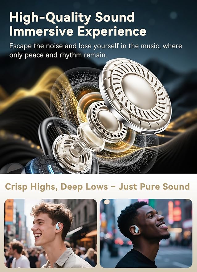 Wireless Earbuds, ANC Noise Cancelling Sport Ear Buds with Multifunctional Touch Screen, Bluetooth 5.4 Headphones, Bass Stereo Sound, 5 EQ Over The Ear Earbuds for Sports/Workout/Gym-Sky Blue
