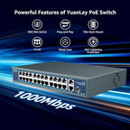 24 Port Gigabit PoE Switch Unmanaged, YuanLey 27-Port Gigabit PoE with 2 Uplink & 1 SFP, Rackmout, Build in 400W Power, Support 802.3af/at, Plug and Play, One-Key VLAN, Metal Case