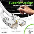 GEARit Cat 6 Ethernet Cable (1-Pack 150 Feet) Cat6 Network Patch, 10Gbps, RJ45, Snagless Cord, Gold-Plated Connectors, Internet for PC, TV, Tablet, Router, Printer, Servers, IT Data Center - White