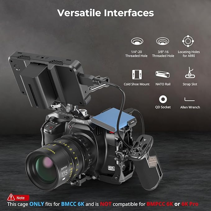 SmallRig Camera Cage Basic Kit for Blackmagic Design Cinema Camera 6K, Full Cage for BMCC 6K, with Top Handle, SSD Mount Bracket, Cable Clamp and Lens Mount Adapter Support - 4574