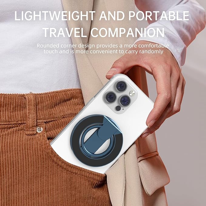 RESPECTED BRO-Magnetic-Phone-Ring-Holder with Dual Rings, Compatible with iPhone 16/15/14/13/12, Multifunctional Stand for Desk,Office,Gym,Kitchen & All Metal Surfaces, Finger Loop Grip (Dark Blue)
