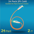 Rapink Slim Cat6/ Cat6a 2ft (24 Pack) Ethernet Patch Cable - 10G Support, Snagless, Flexible Orange
