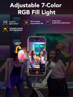 Smart X2 Smartphone Gimbal Stabilizer with 360°Rotation,OLED Display,Built-in 20cm Extension Rod Selfie Stick,Adjustable 7-Color RGB Fill Light, Ideal for Night Video Shoots,X2 KIT Black